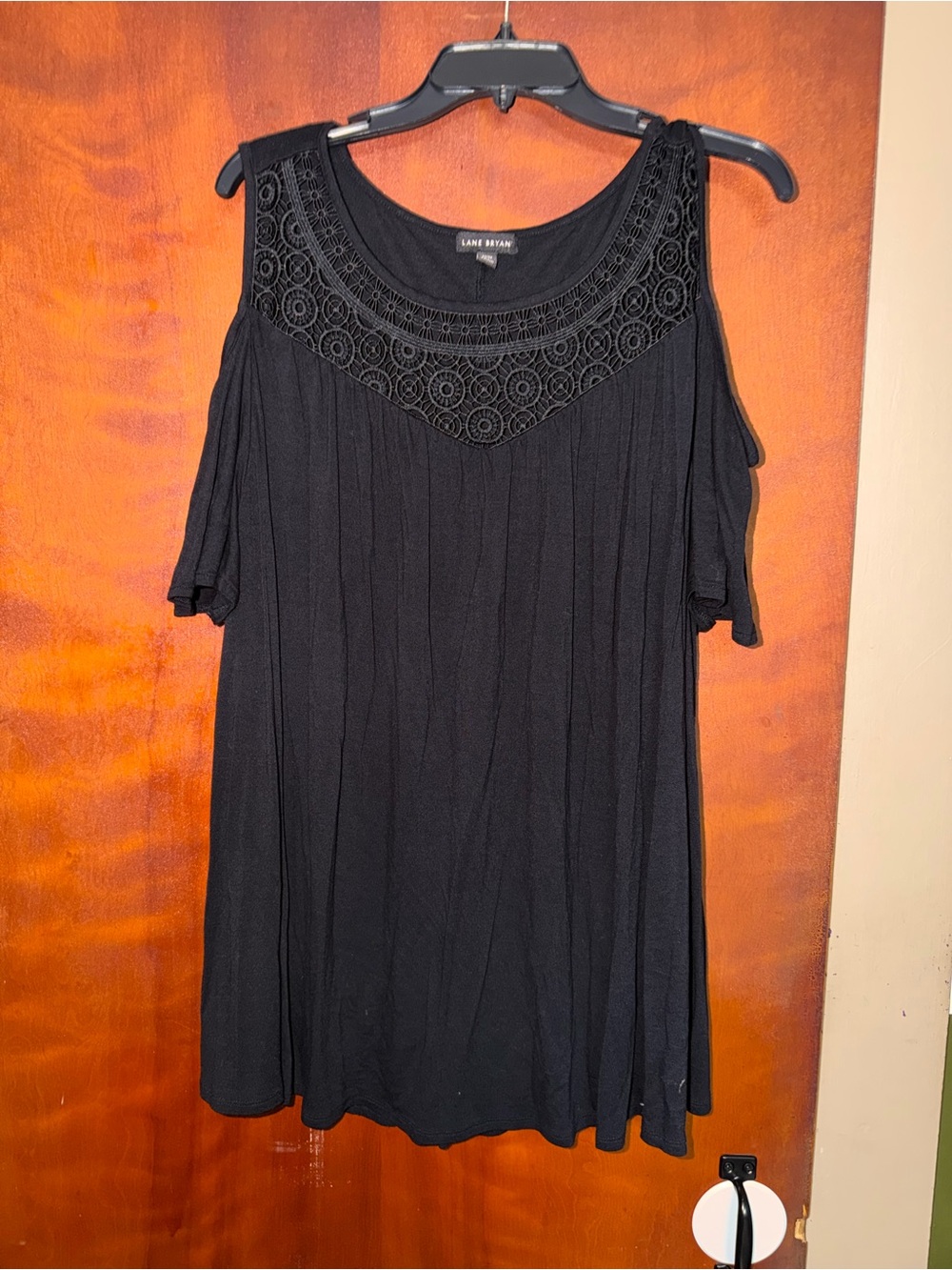 Lane Bryant Black Cold-Shoulder Crochet Yoke Tunic